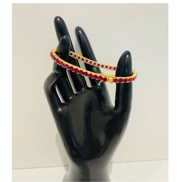 Freida Rothman Midnight Tri-Tone Twilight 14K Gold Tennis Bracelet Ruby Red - Picture 4 of 14